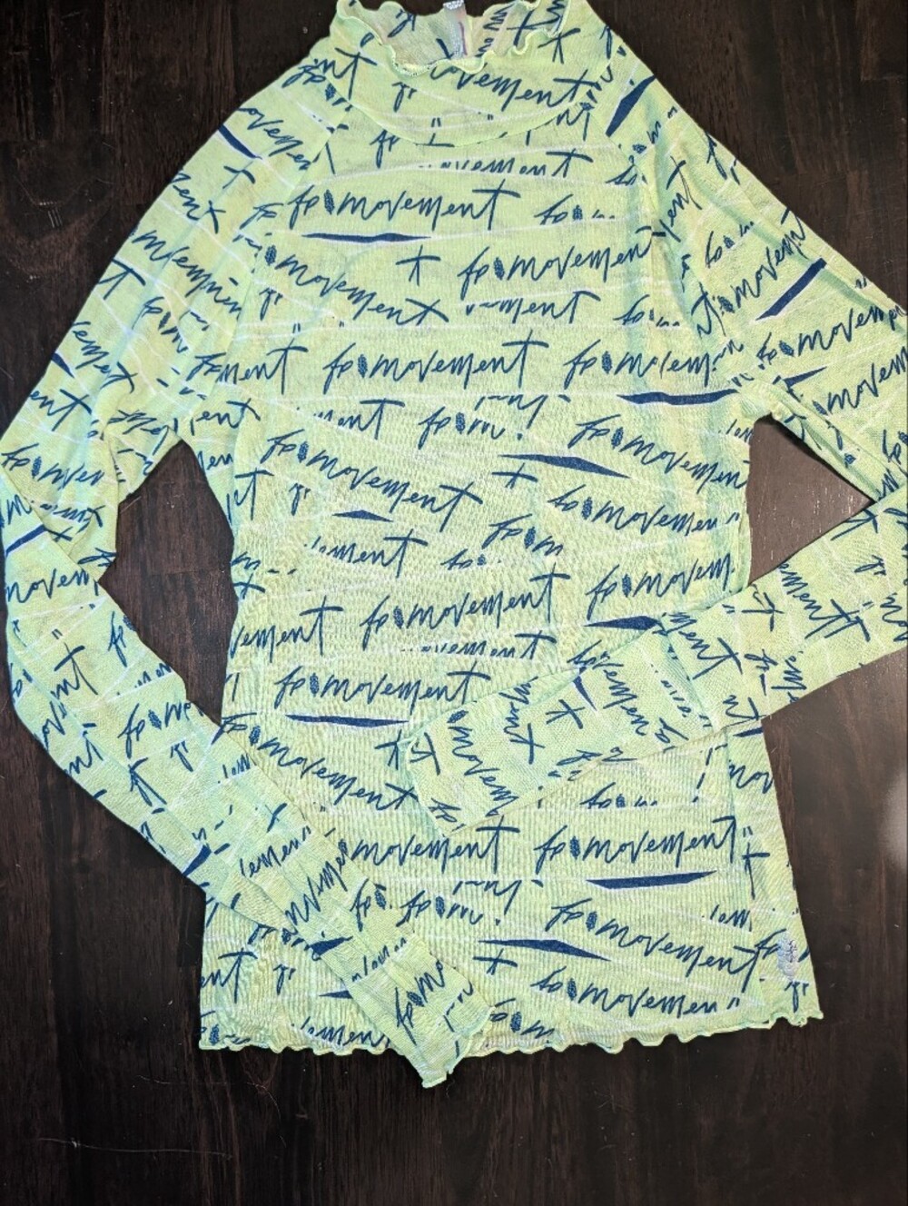 FP Movement by Free People Womens Lime Green Navy Script Long Sleeve Tee Medium